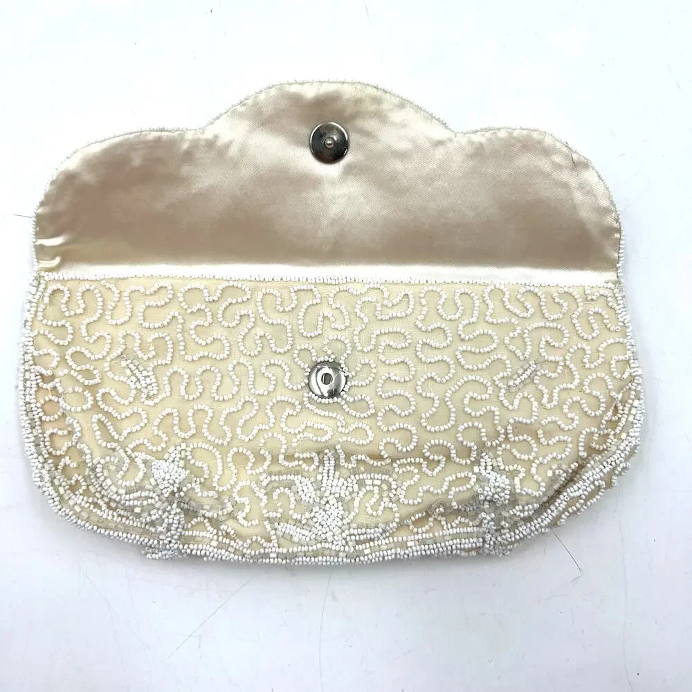 Vintage White Beaded Clutch Bag by Cecile